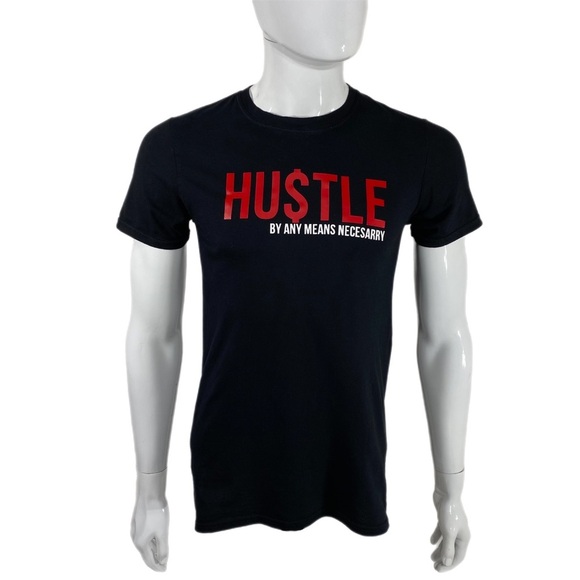 Hustle by Any Means Necessary Men’s Black Tee - Picture 1 of 4